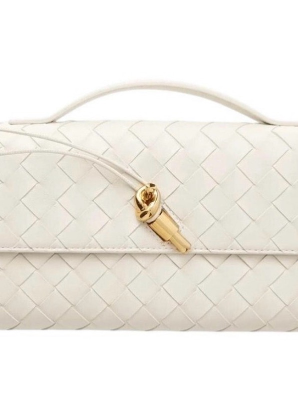 Women's Woven Leather Clutch In Cream With Gold Accent New In Packaging